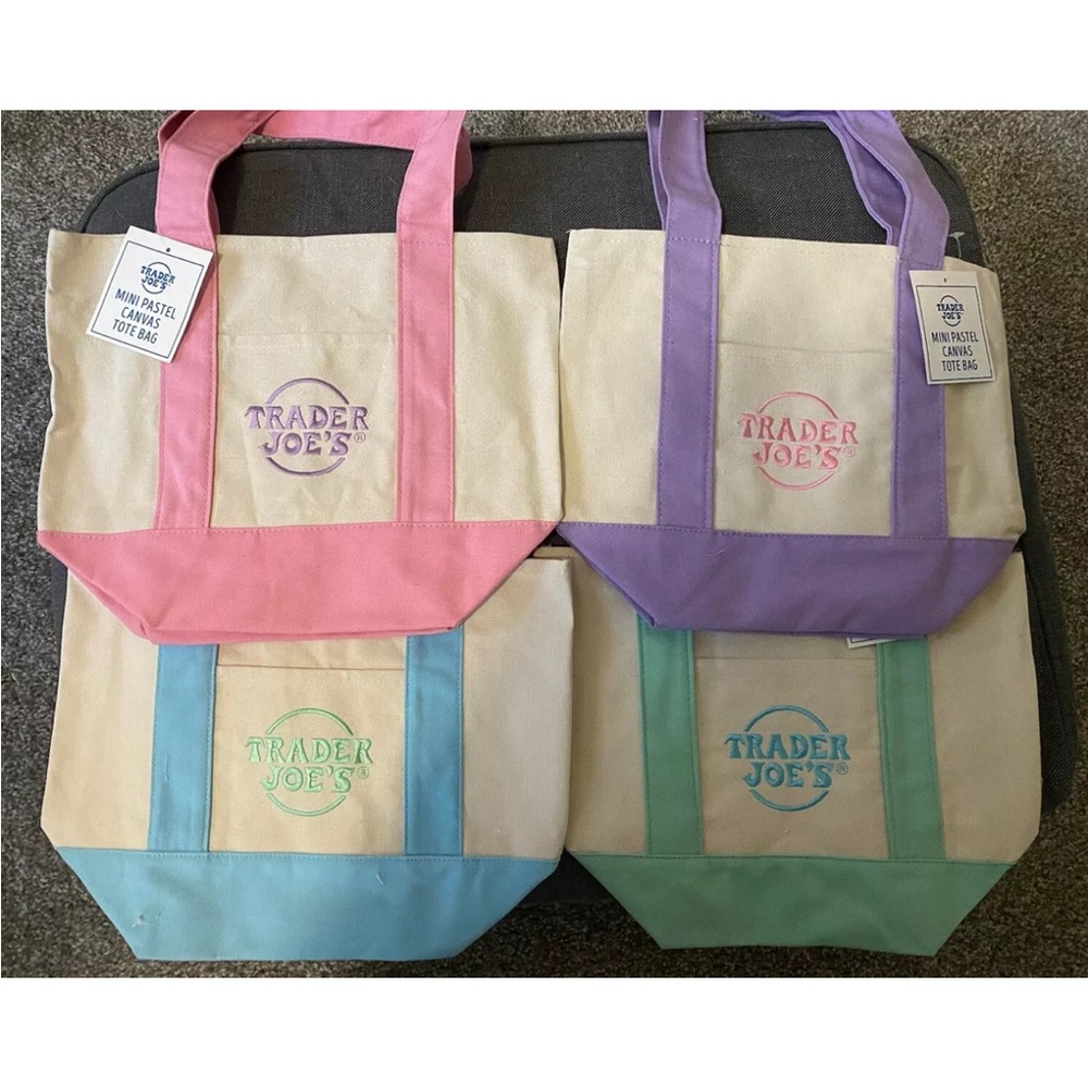 New With Tag Trader Joe’s Mini Pastel Canvas Tote Bag Set Of 4 Colors HTF